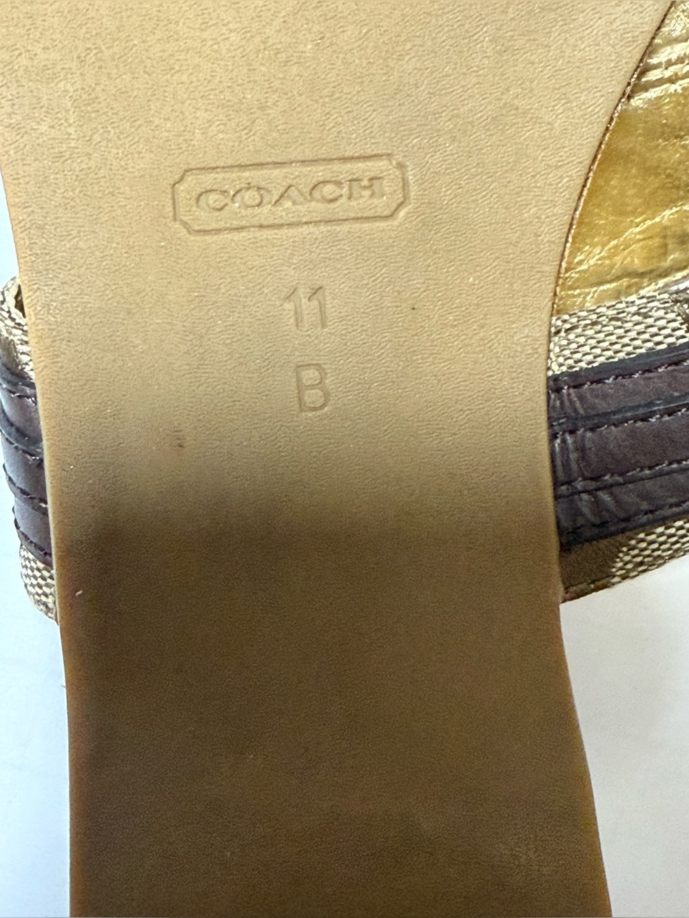 Coach Sammy T-strap Sandal Brown Gold Size 11 - Picture 7 of 8